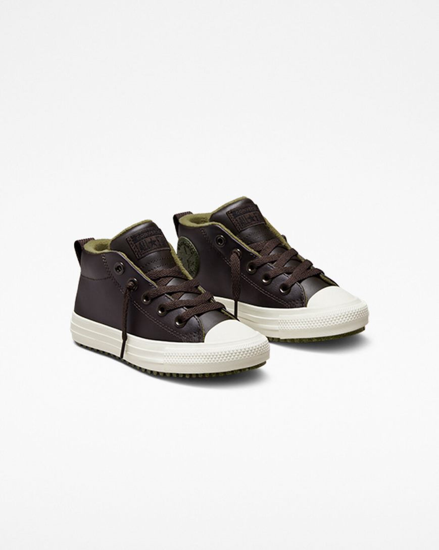 Chlapecké Boty Vysoké Converse Chuck Taylor All Star Street Boot Læder Hnědé | CZ 31POM09